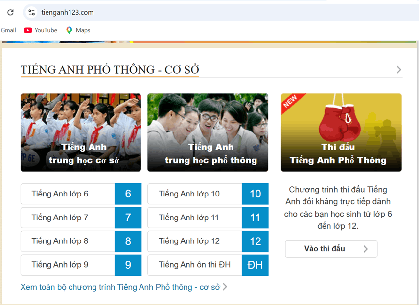 Chương trình tiếng Anh THCS và THPT trên TiếngAnh123