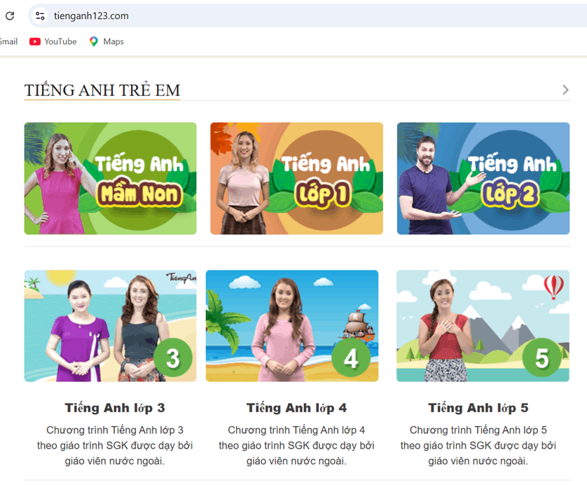 Chương trình tiếng Anh trẻ em theo sách giáo khoa
